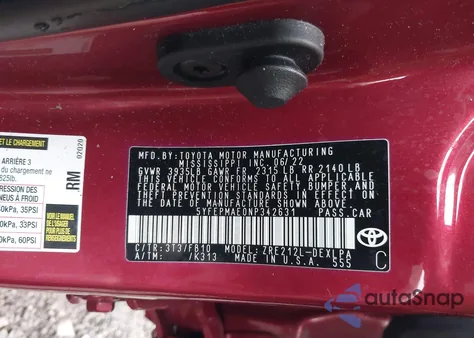 2022 Toyota Corolla Le z USA, uszkodzony, nr VIN 5YFEPMAE0NP342631